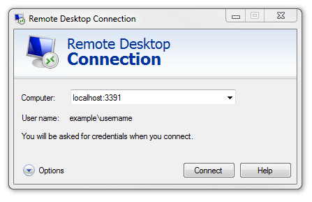 Opening a new Remote Desktop connection