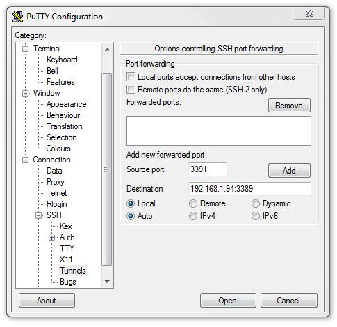 chrome configure putty for ssh session