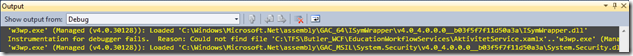 Instrumentation for debugger fails. Reason: Could not find file 'C:\TFS\Butler_WCF\EducationWorkflowServices\AktivitetService.xamlx'